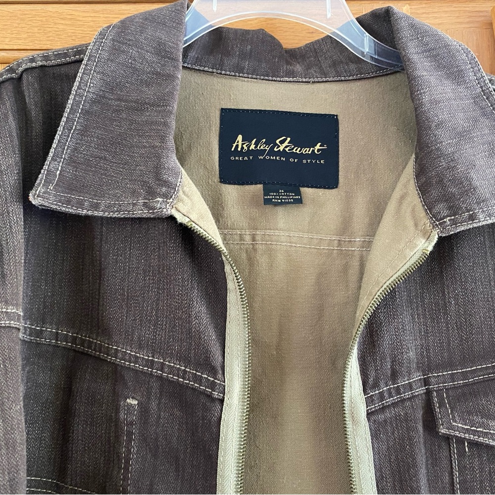 Ashley Stewart Zip Up Unique Brown Denim Jacket